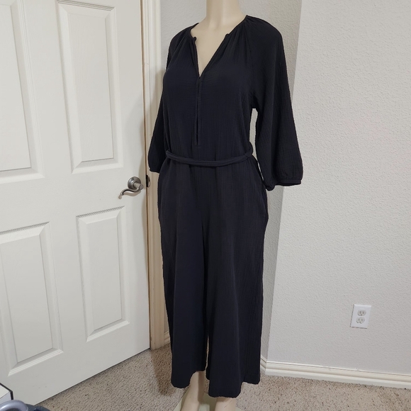 GAP Jumpsuit Size 12 Black Tie Belt Wide Leg Gauze With Pockets - Picture 9 of 10